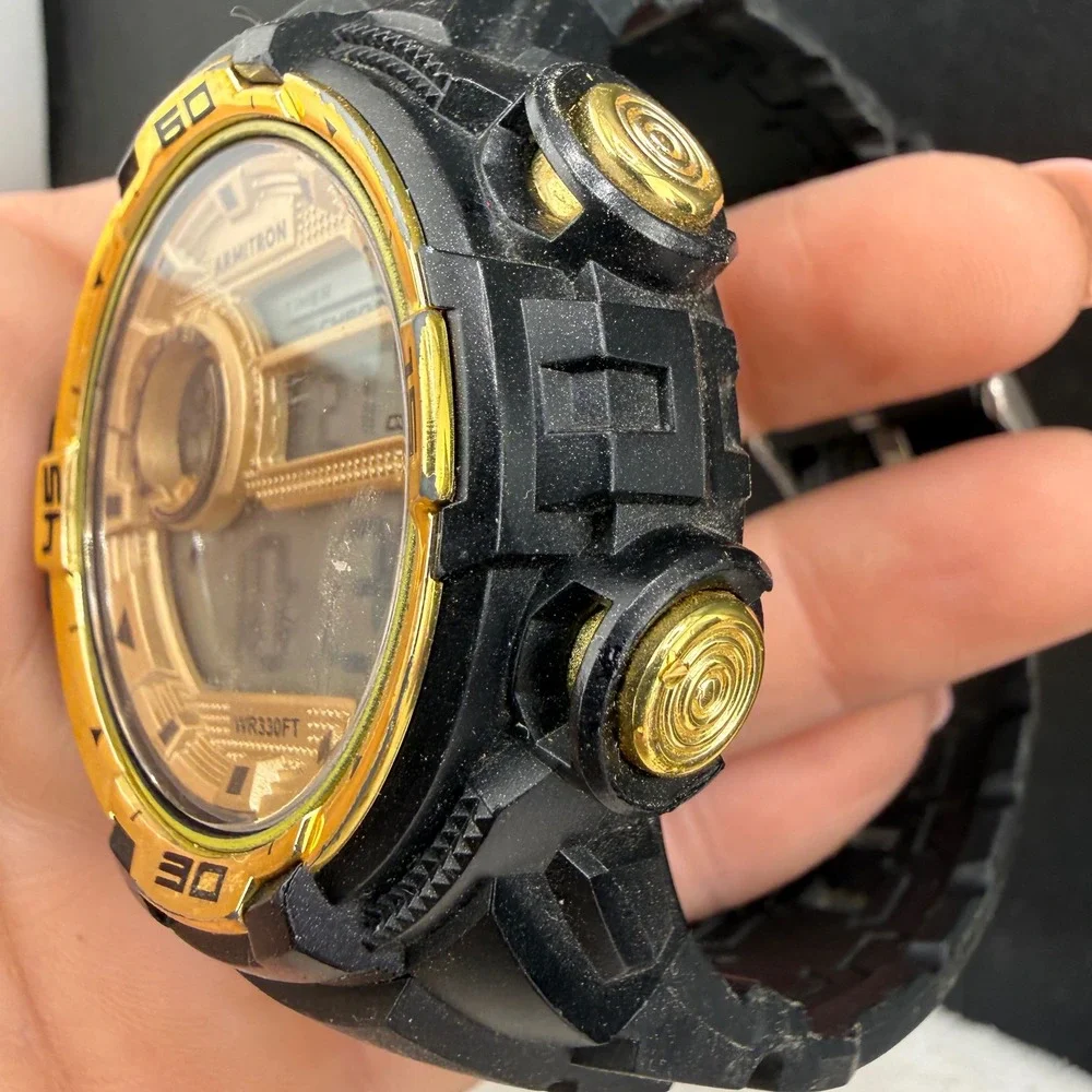 Armitron Digital Watch Black Gold Chronograph Sport Mens 7 Inch 28937